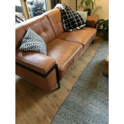 Industriële hippe bank leer/staal - 2 jr