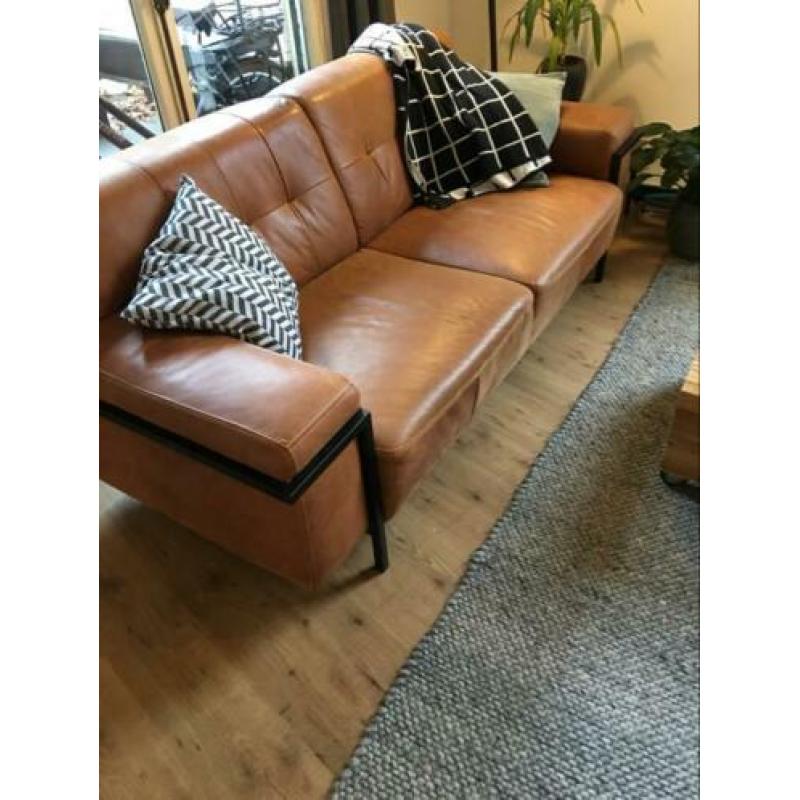 Industriële hippe bank leer/staal - 2 jr