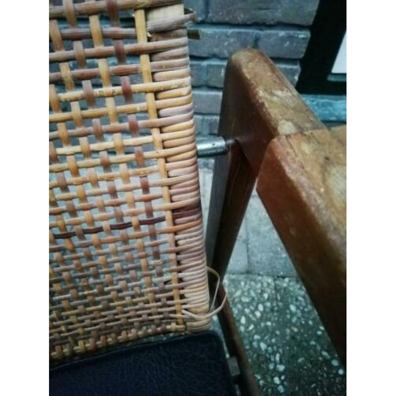 2 x mid century PJ Muntendam leather rattan easy chairs