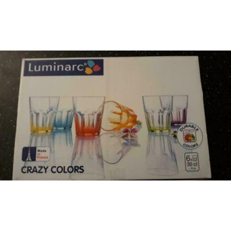 LUMINARC glazen CRAZY COLORS nieuw in doos