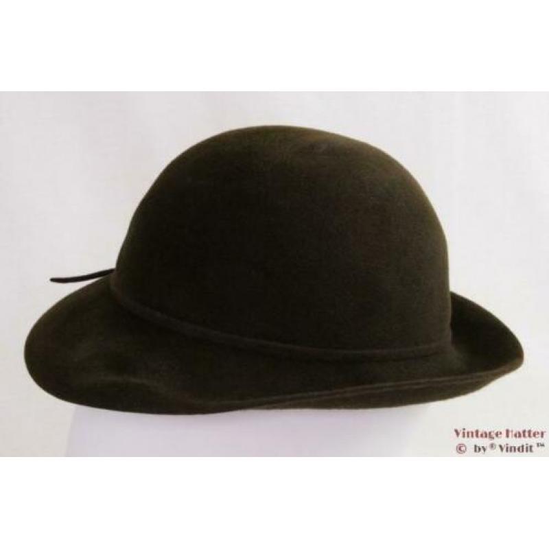 Vintage Dameshoed donker bruin fluweel 54 = XS