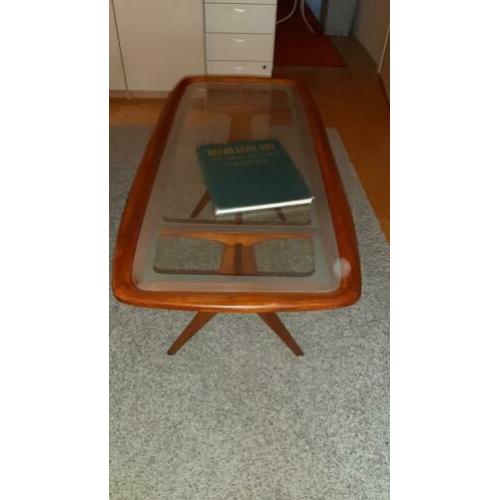Italiaanse 'Cesara Lacca' Mid Century Salontafel hout/glas