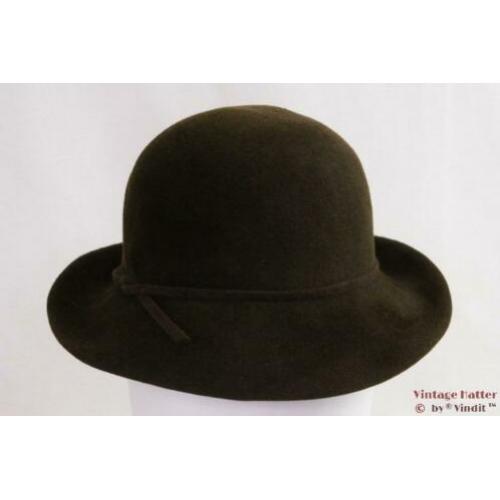 Vintage Dameshoed donker bruin fluweel 54 = XS
