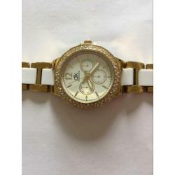 Daniel Khone horloge,wit/goud,kristall stenen,werkt prima