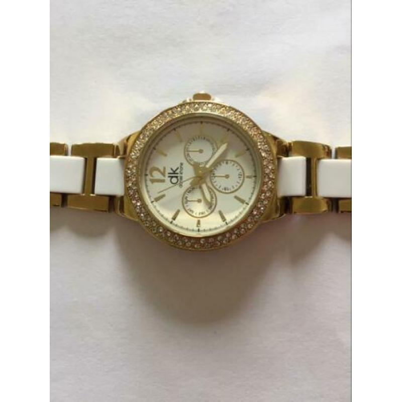 Daniel Khone horloge,wit/goud,kristall stenen,werkt prima