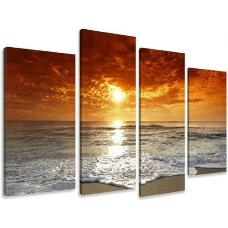 Canvas schilderij 4 luik Zonsondergang 130 x 80 cm