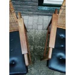 2 x mid century PJ Muntendam leather rattan easy chairs