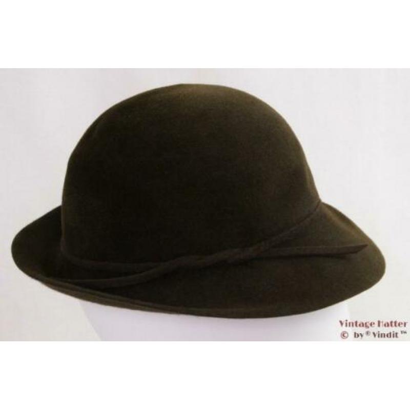 Vintage Dameshoed donker bruin fluweel 54 = XS