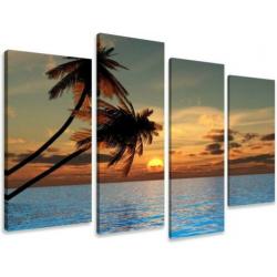 Canvas schilderij 4 luik Zonsondergang 130 x 80 cm