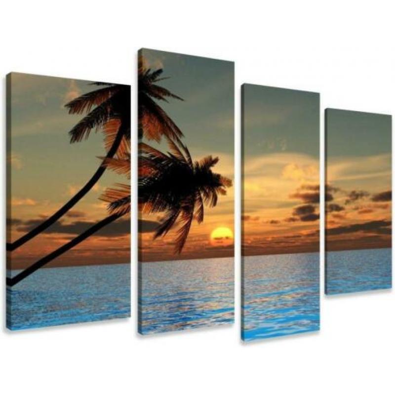 Canvas schilderij 4 luik Zonsondergang 130 x 80 cm