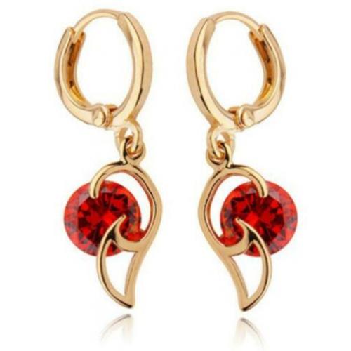 Oorhangers 18k creolen goud met robijn zirkonia hanger,goudg