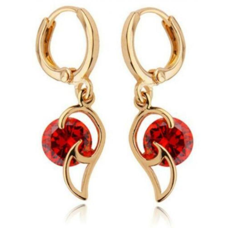 Oorhangers 18k creolen goud met robijn zirkonia hanger,goudg