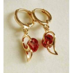 Oorhangers 18k creolen goud met robijn zirkonia hanger,goudg