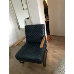 Industriële fauteuil, blauw leder,