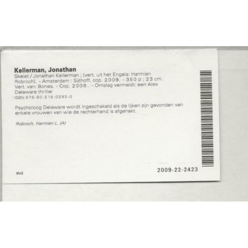 Skelet Kellerman, Jonathan . Vertaling Harmien Robroch Omsla