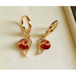 Oorhangers 18k creolen goud met robijn zirkonia hanger,goudg