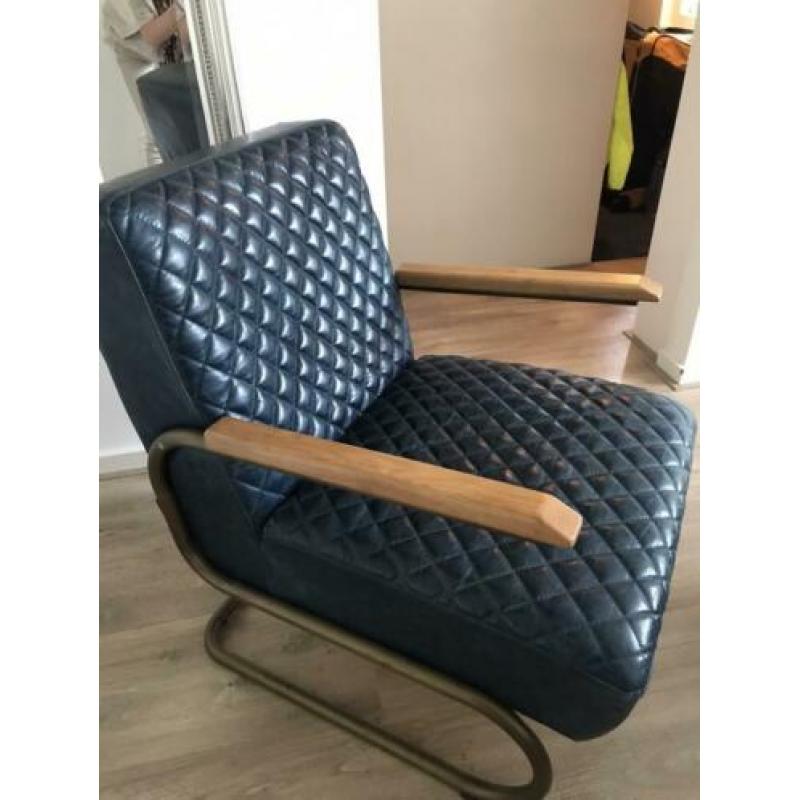 Industriële fauteuil, blauw leder,