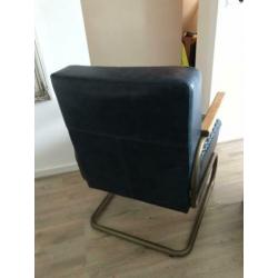 Industriële fauteuil, blauw leder,