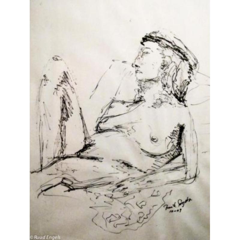 Naaktmodel tekening door Ruud Engels 2003 Incl. lijst