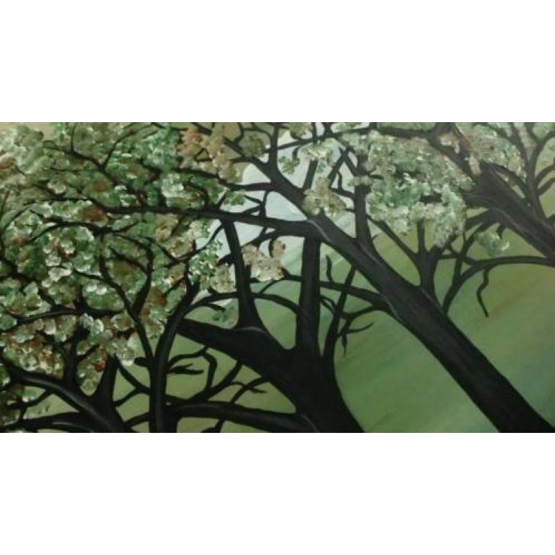 Handgeschilderd acryl schilderij / GROEN/ZWART & BRUIN