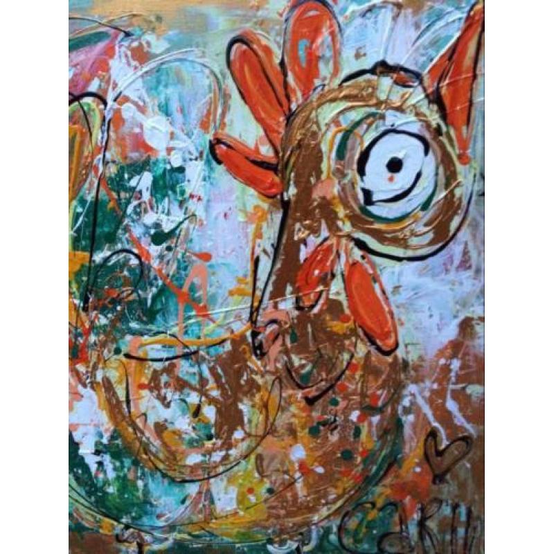 Groot kunst abstract. Gouden kip