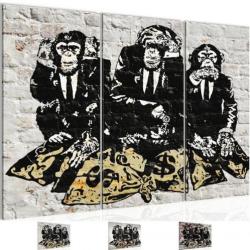 Nieuw schilderij 3 luik Banksy - Bankroof Apen 130 x 80 cm