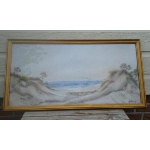 Zeezicht/duinenlandschap door van Dam uit 1937; Pastel
