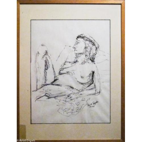 Naaktmodel tekening door Ruud Engels 2003 Incl. lijst