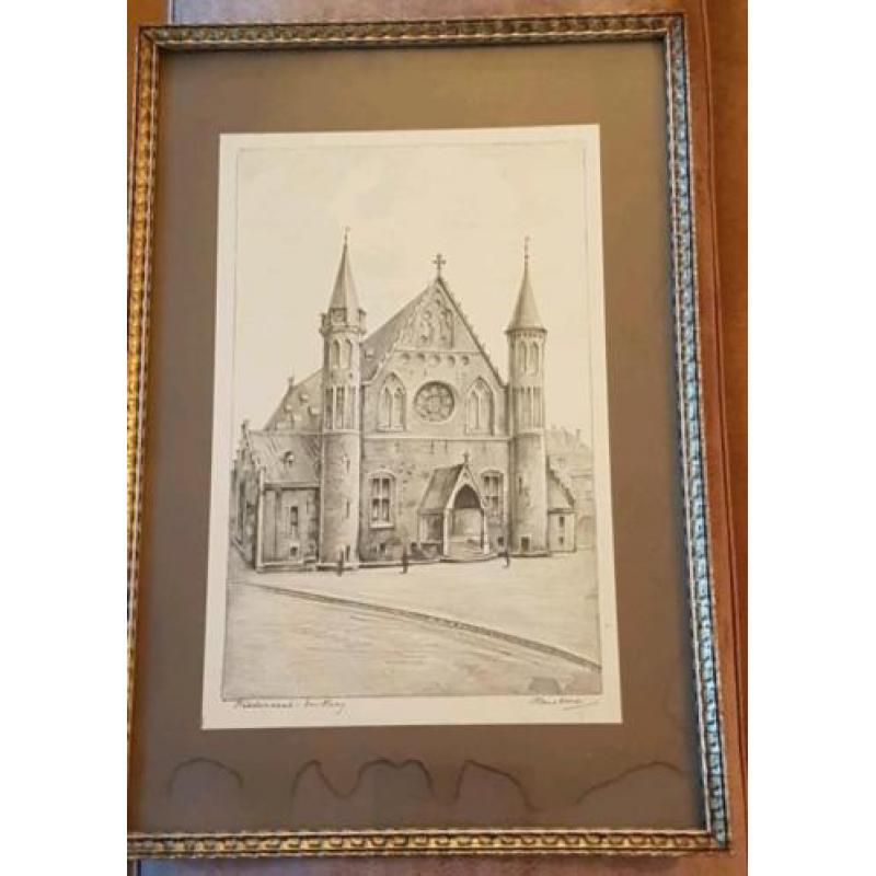 Unieke Tekening Ridderzaal Den Haag Hans Berk ong. 1920.