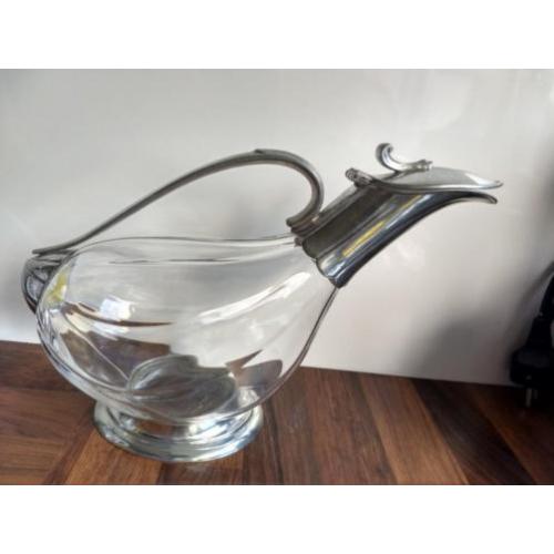 Duck Decanter, France Etan, glazen karaf & tinnen onderdelen