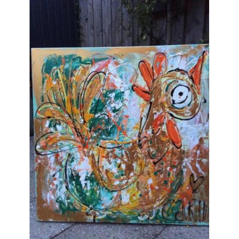 Groot kunst abstract. Gouden kip