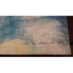 Mooie krijt tekening Carla van Leeuwen 1987 wie herkent het?