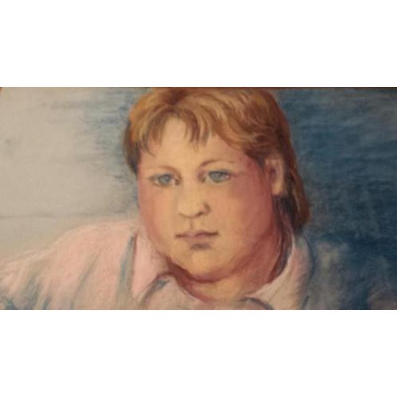 Mooie krijt tekening Carla van Leeuwen 1987 wie herkent het?