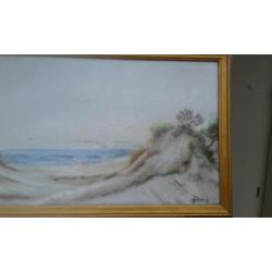 Zeezicht/duinenlandschap door van Dam uit 1937; Pastel