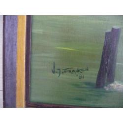 schilderij DE SCHELDE BIJ NACHT -BERGEN OP ZOOM- afm.66x78cm