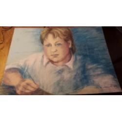 Mooie krijt tekening Carla van Leeuwen 1987 wie herkent het?