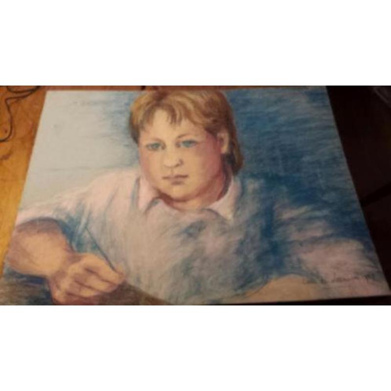Mooie krijt tekening Carla van Leeuwen 1987 wie herkent het?