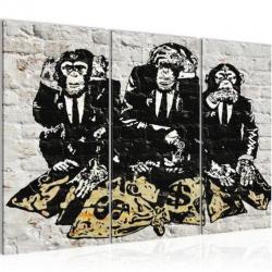 Nieuw schilderij 3 luik Banksy - Bankroof Apen 130 x 80 cm