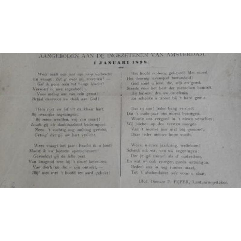 1898, affiche nieuwjaarswensch gas - lantaarnopsteker, uniek