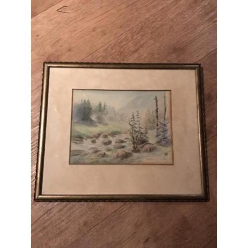 Aquarel stromend beekje 1921. 37x31 cm