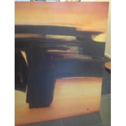 Groot, abstract schilderij. Gesigneerd: Papu. In goede staat