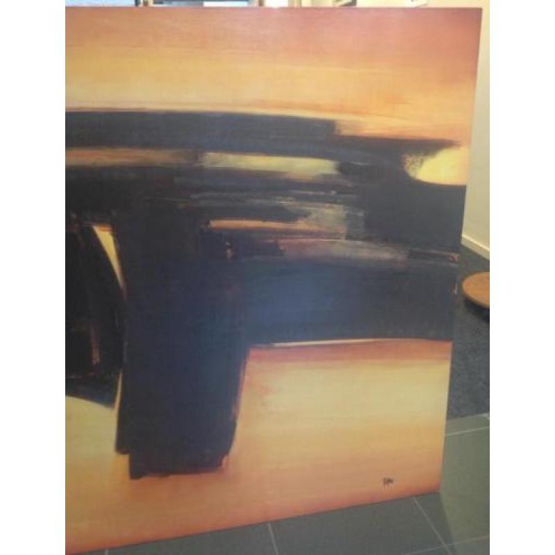 Groot, abstract schilderij. Gesigneerd: Papu. In goede staat