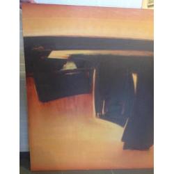 Groot, abstract schilderij. Gesigneerd: Papu. In goede staat