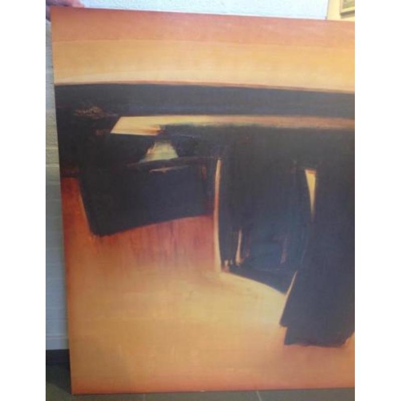 Groot, abstract schilderij. Gesigneerd: Papu. In goede staat