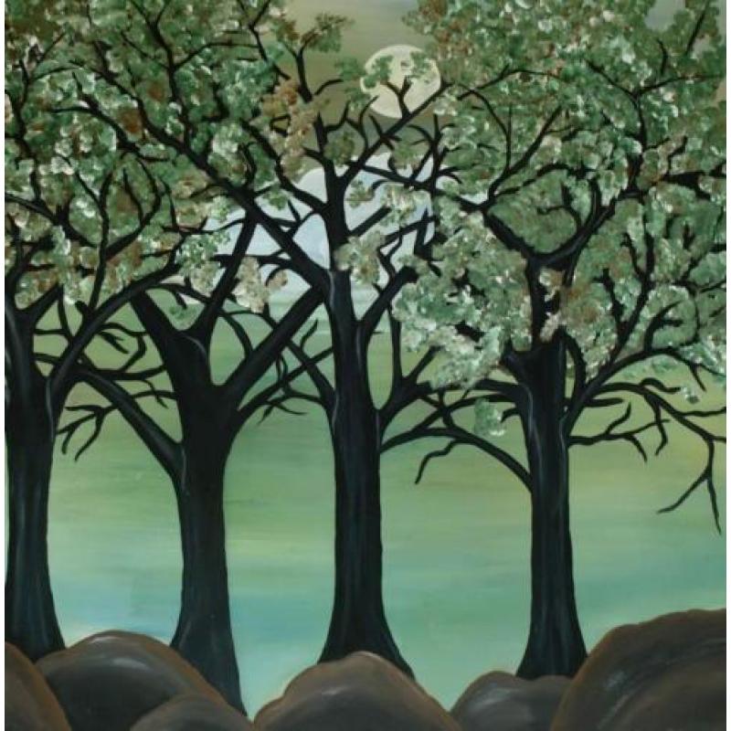 Handgeschilderd acryl schilderij / GROEN/ZWART & BRUIN