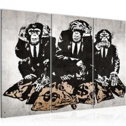 Nieuw schilderij 3 luik Banksy - Bankroof Apen 130 x 80 cm