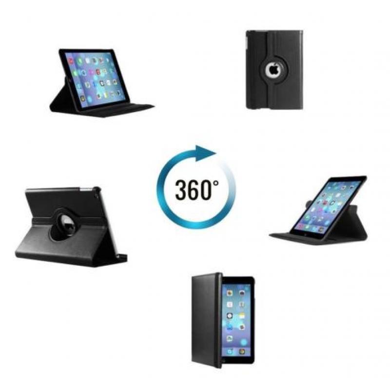 iPad air 2 lederen leren leer hoes hoesje 360 graden - Zwart