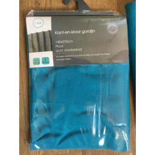 4 blauwe gordijnen 140x270 met plooiband