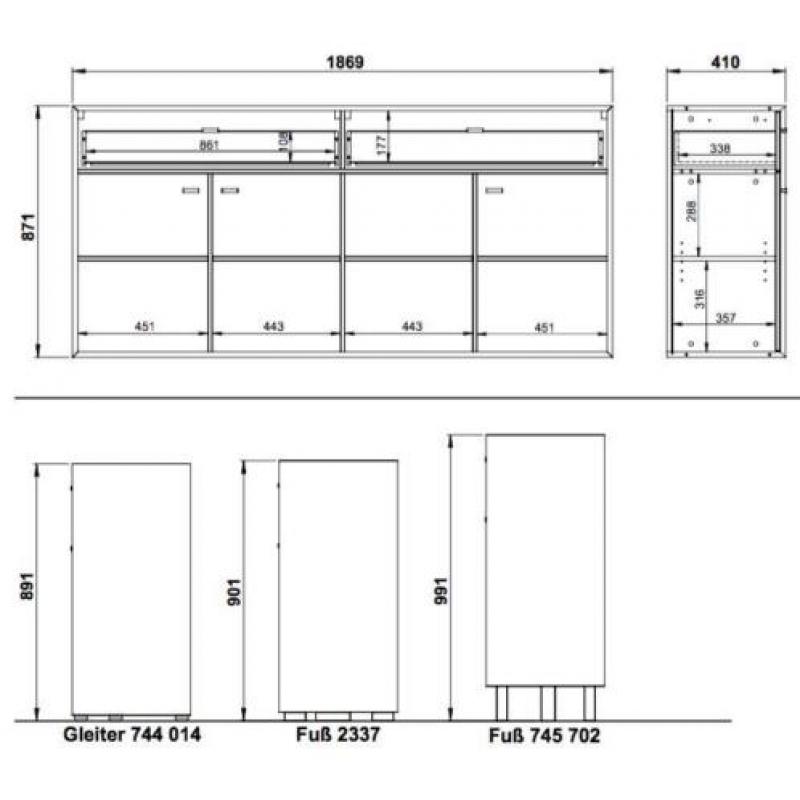 Germania Calvi Dressoir Large Grijs Hoge Poten Outlet